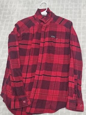 Columbia Men's Red and Black Plaid Button-Down Shirt